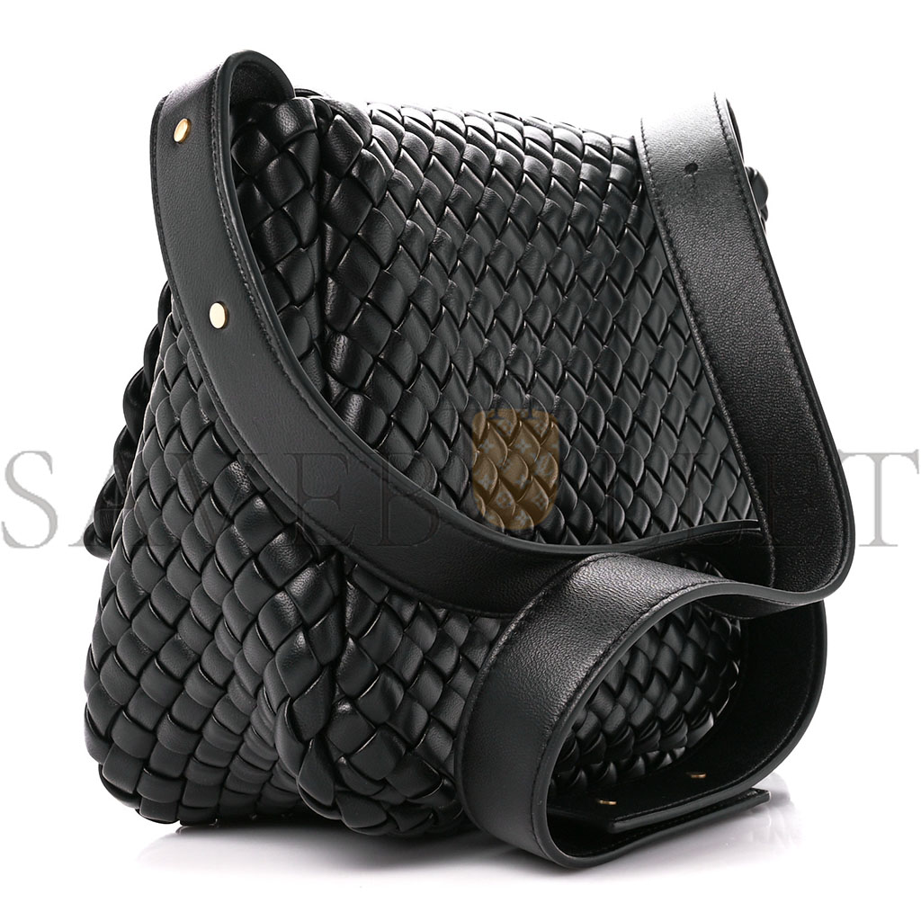 BOTTEGA VENETA NAPPA INTRECCIATO SMALL COBBLE SHOULDER BAG BLACK (26*21*9cm)